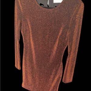 ASTR Metallic Copper Long Sleeve Bodycon Mini Dress medium
